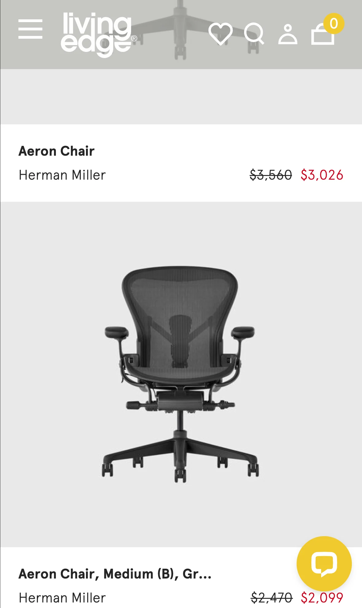 Mobile product listing showing prices